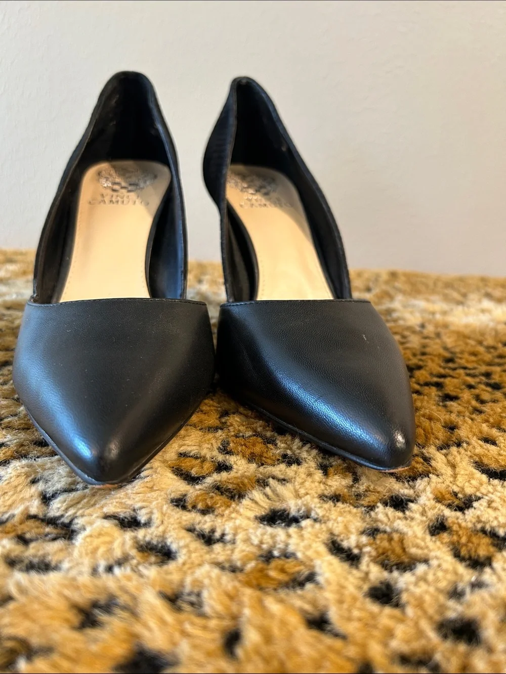 Vince Camuto Black Pointed Toe Leather Pumps